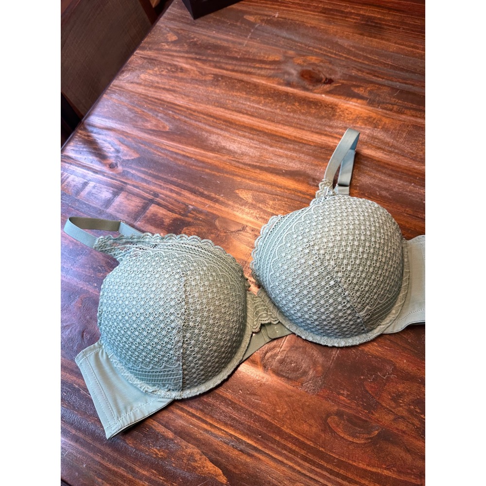 Auden Sage Green‎ Lace Plunge Coverage Push-Up Bra 44C Underwire Scalloped Trim